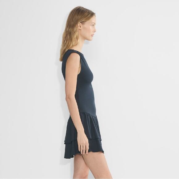 Aritzia Drop Waist Mini Dress Wilfred GoodLux Bloomsbury Dress Night Navy Large - Picture 8 of 12